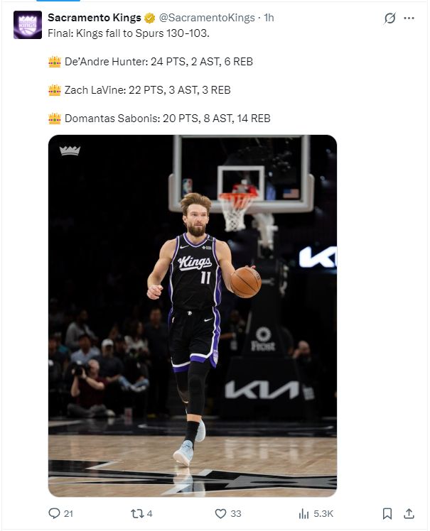 场均23次出手拿21分！国王为摆烂让新秀无限开火 美媒预测抽状元签
